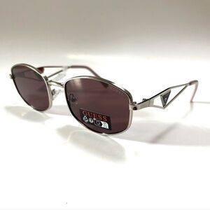 New GUESS Slim Metal Silver Sunglasses GO00084 Classic Logo Pink Lens
